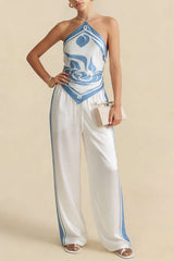 "Contrast Satin Tie-Up Wide Leg Pants"