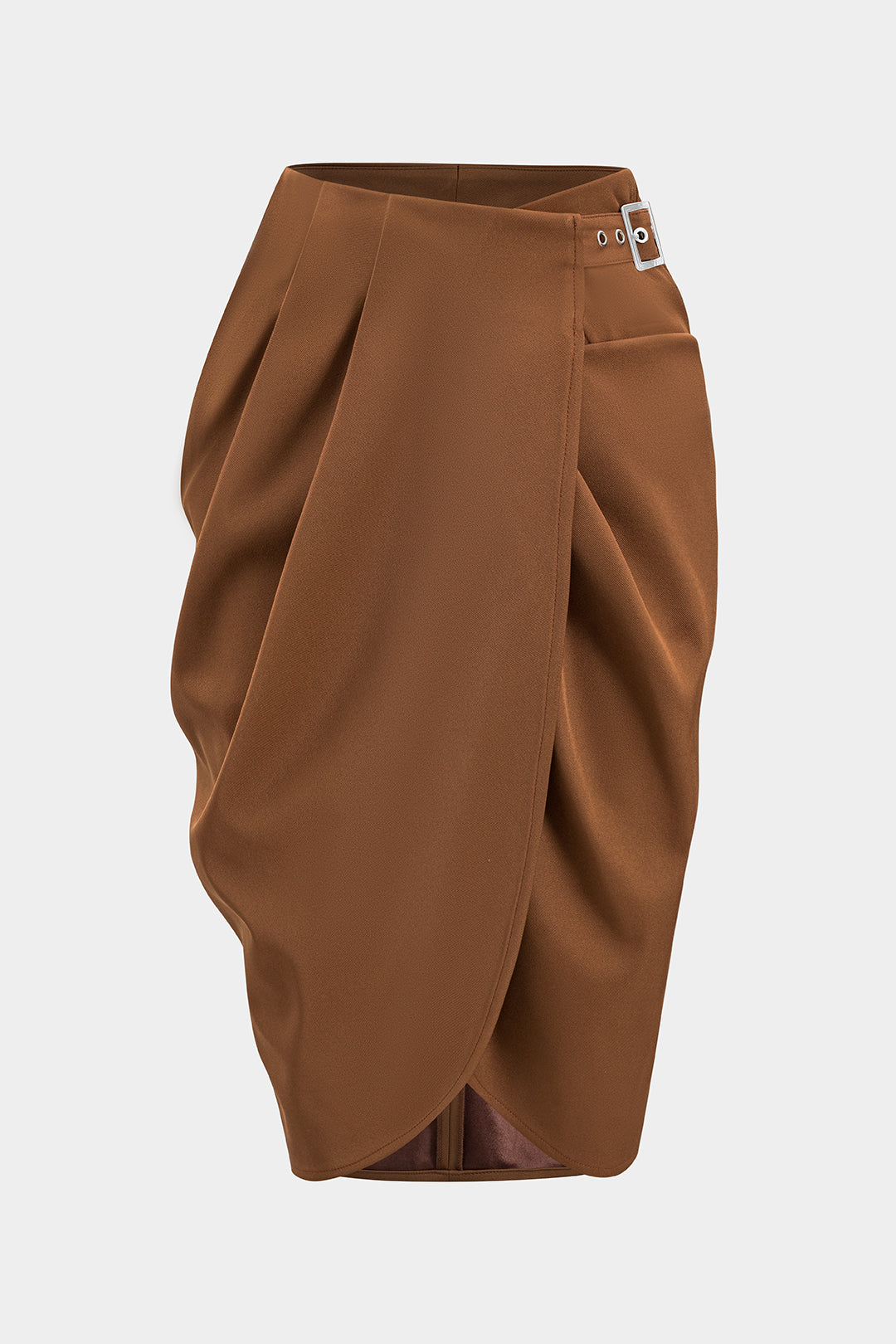 "Asymmetry Belt Ruched Midi Skirt"