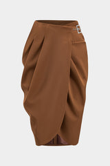 "Asymmetry Belt Ruched Midi Skirt"
