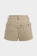 "Denim Eyelet Pocket Shorts"
