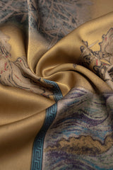 "Abstract Print Satin Shirred Waistband Wide Leg Pants"