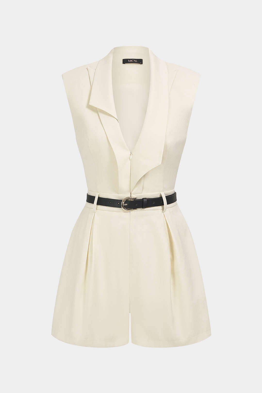 "Belted Asymmetrical Sleeveless Romper"