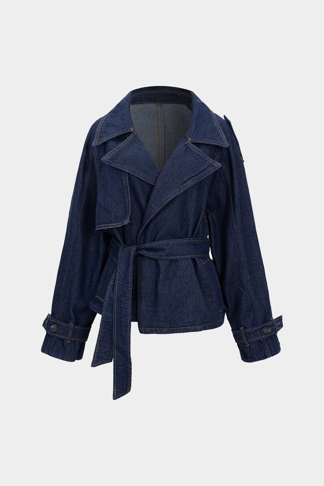"Denim Belted Asymmetrical Outerwear"
