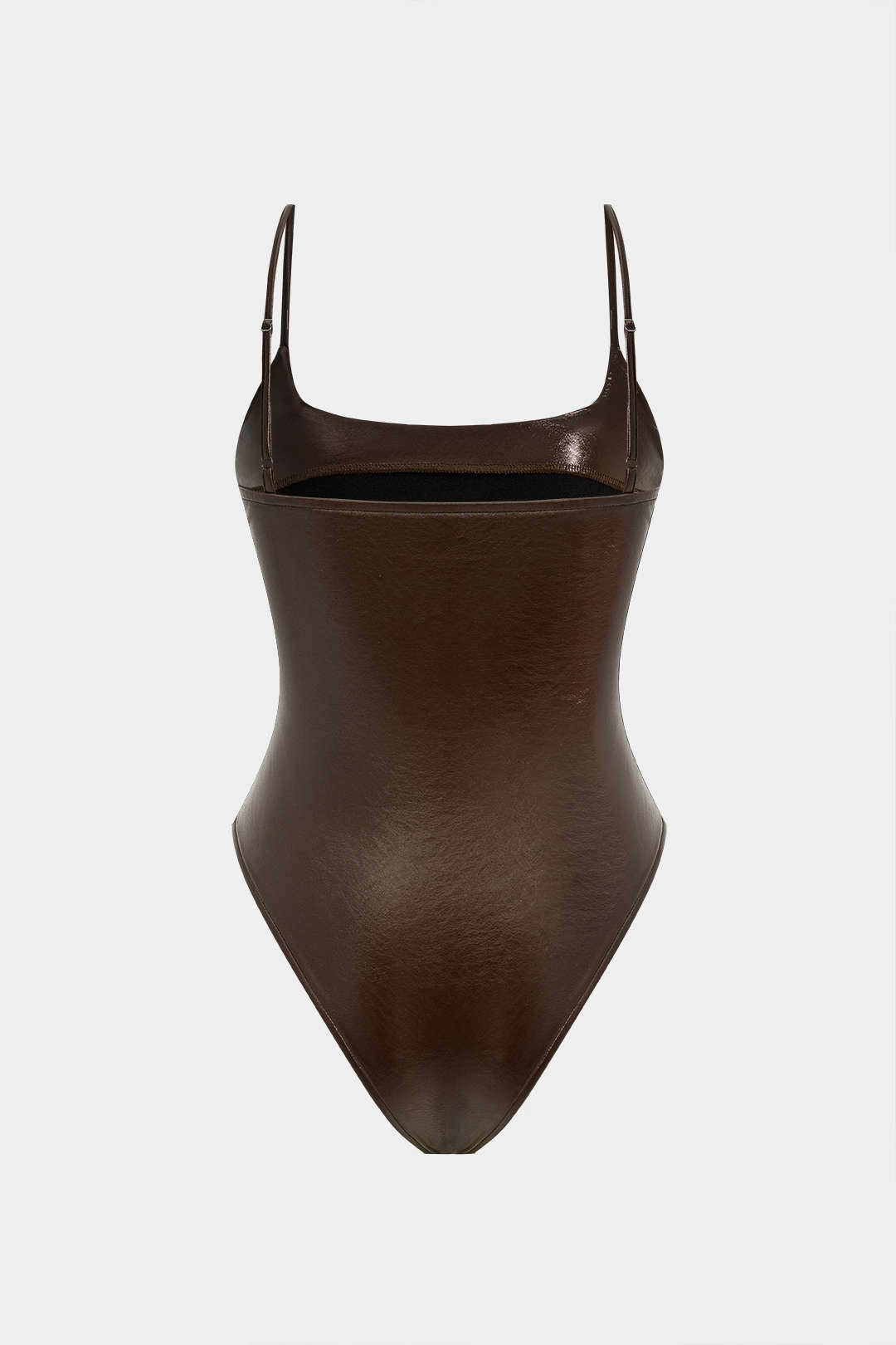 "Basic Solid Faux Leather Sleeveless Bodysuit"