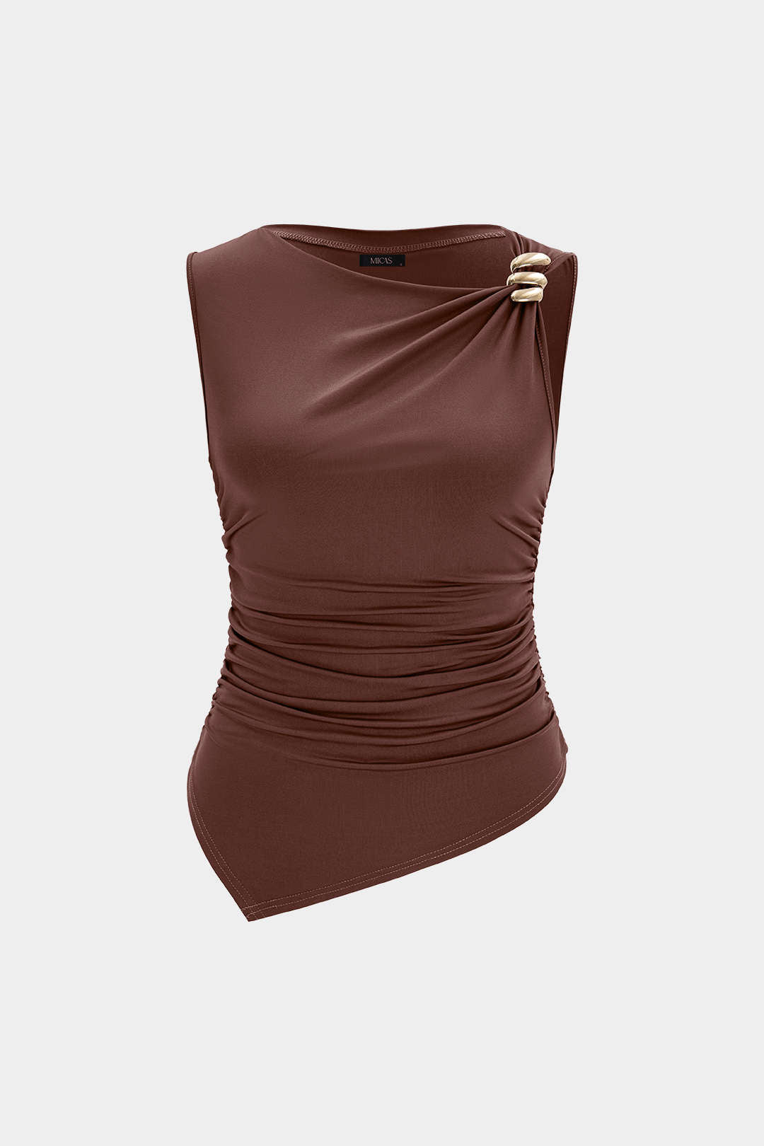 "Asymmetrical Metallic Ruched Tank Top"