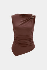 "Asymmetrical Metallic Ruched Tank Top"