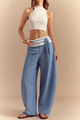 "Contrast Tie Front Wide Leg Pants"