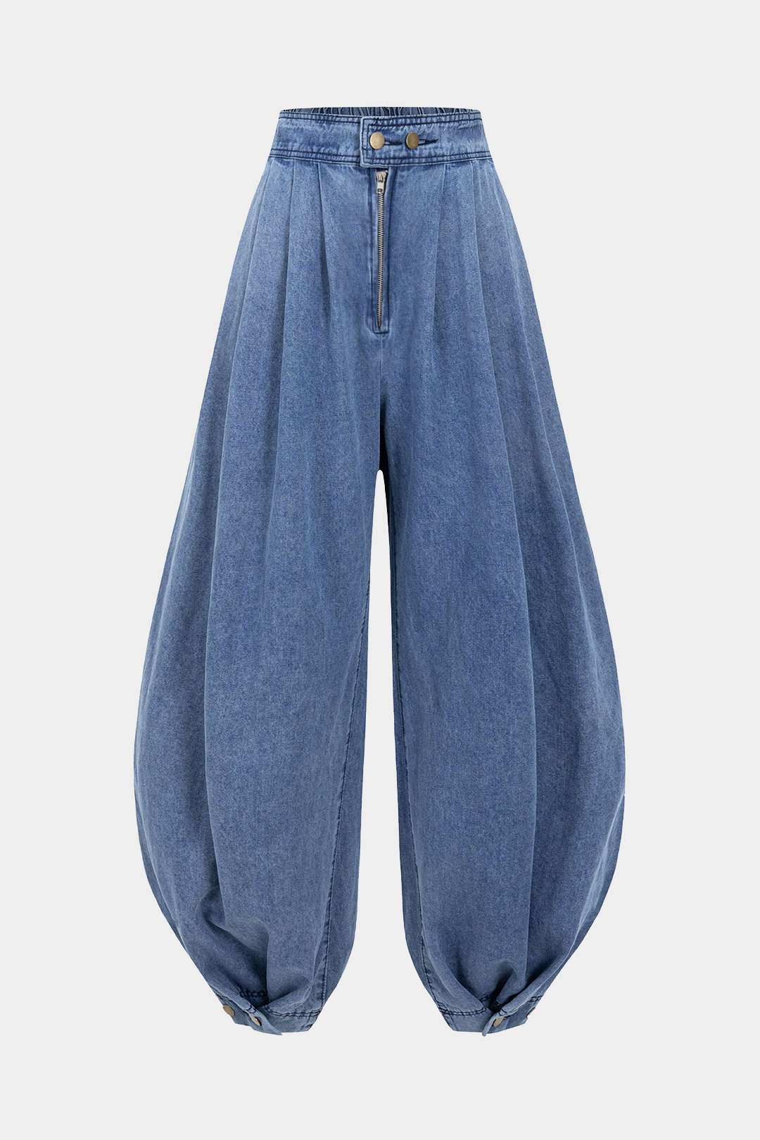 "Denim High Waist Zipper Barrel Balloon Jeans"