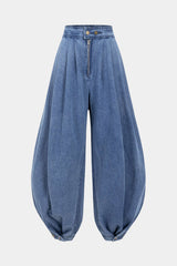 "Denim High Waist Zipper Barrel Balloon Jeans"