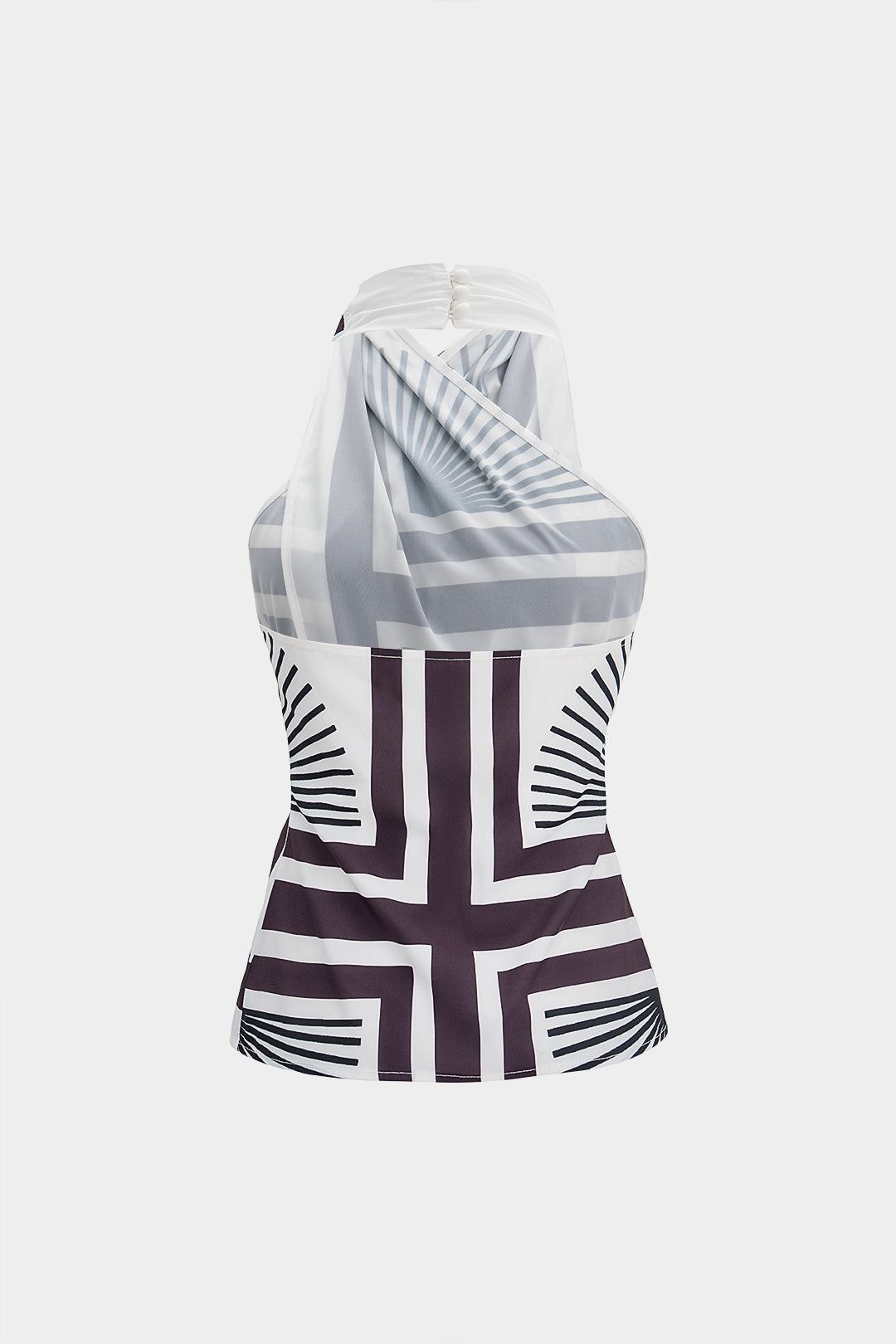 "Contrast Geometric Print Crossed Halter Tank Top"