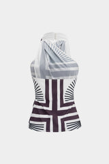 "Contrast Geometric Print Crossed Halter Tank Top"