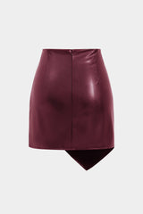 "Asymmetrical Faux Leather Ruched Skirt"