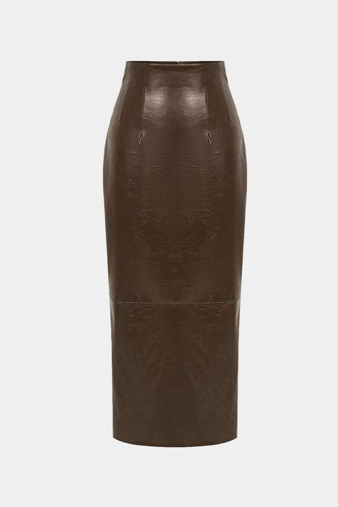 "Basic Solid Faux Leather Midi Skirt"