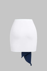 "Contrast Ruched Knotted Mini Skirt"