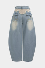 "Button Pocket Wide Leg Jeans"