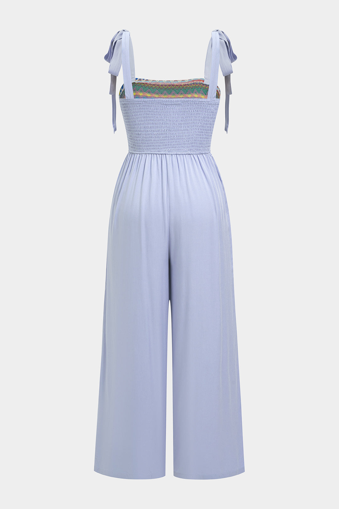 "Color Block Print Tie-Up Slip Sleeveless Jumpsuit"