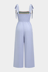 "Color Block Print Tie-Up Slip Sleeveless Jumpsuit"