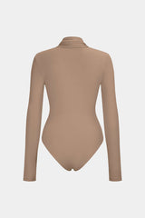 "Asymmetrical Ruched Corset Zipper Long-Sleeve Bodysuit"