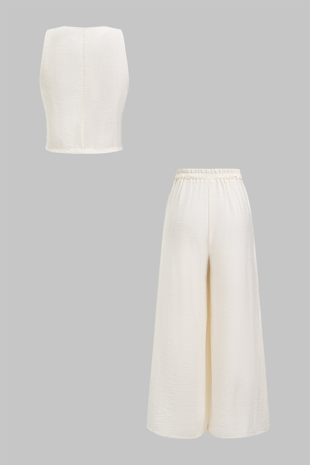 "Button V-Neck Vest And Wide-Leg Pants Set"