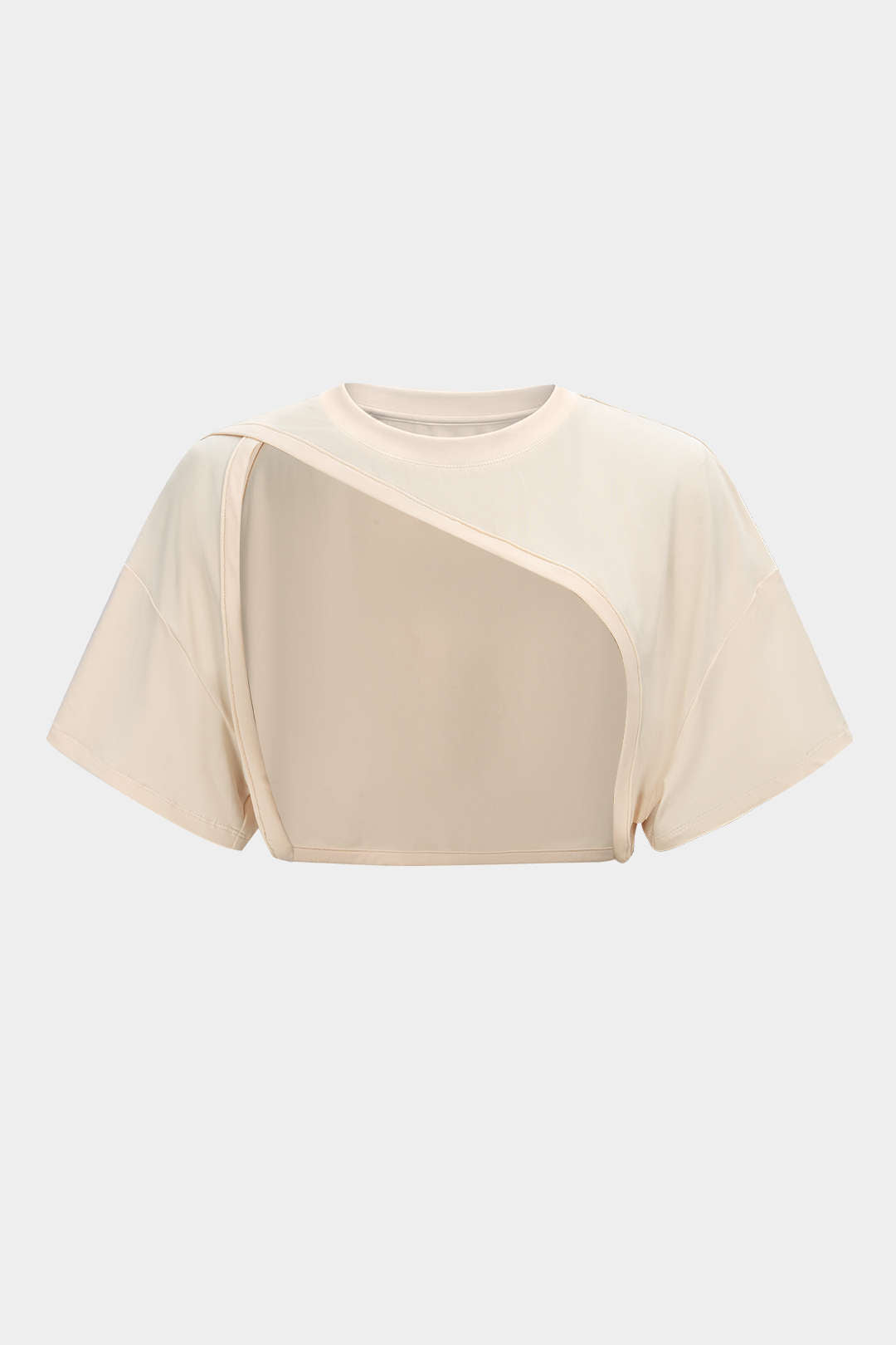 "Contrast Asymmetrical Round Neck Two-Piece Short Sleeve Top"