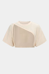 "Contrast Asymmetrical Round Neck Two-Piece Short Sleeve Top"