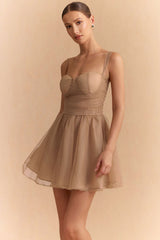 "Chiffon Patchwork Bow Butterfly Ruched Slip Sleeveless Mini Dress"