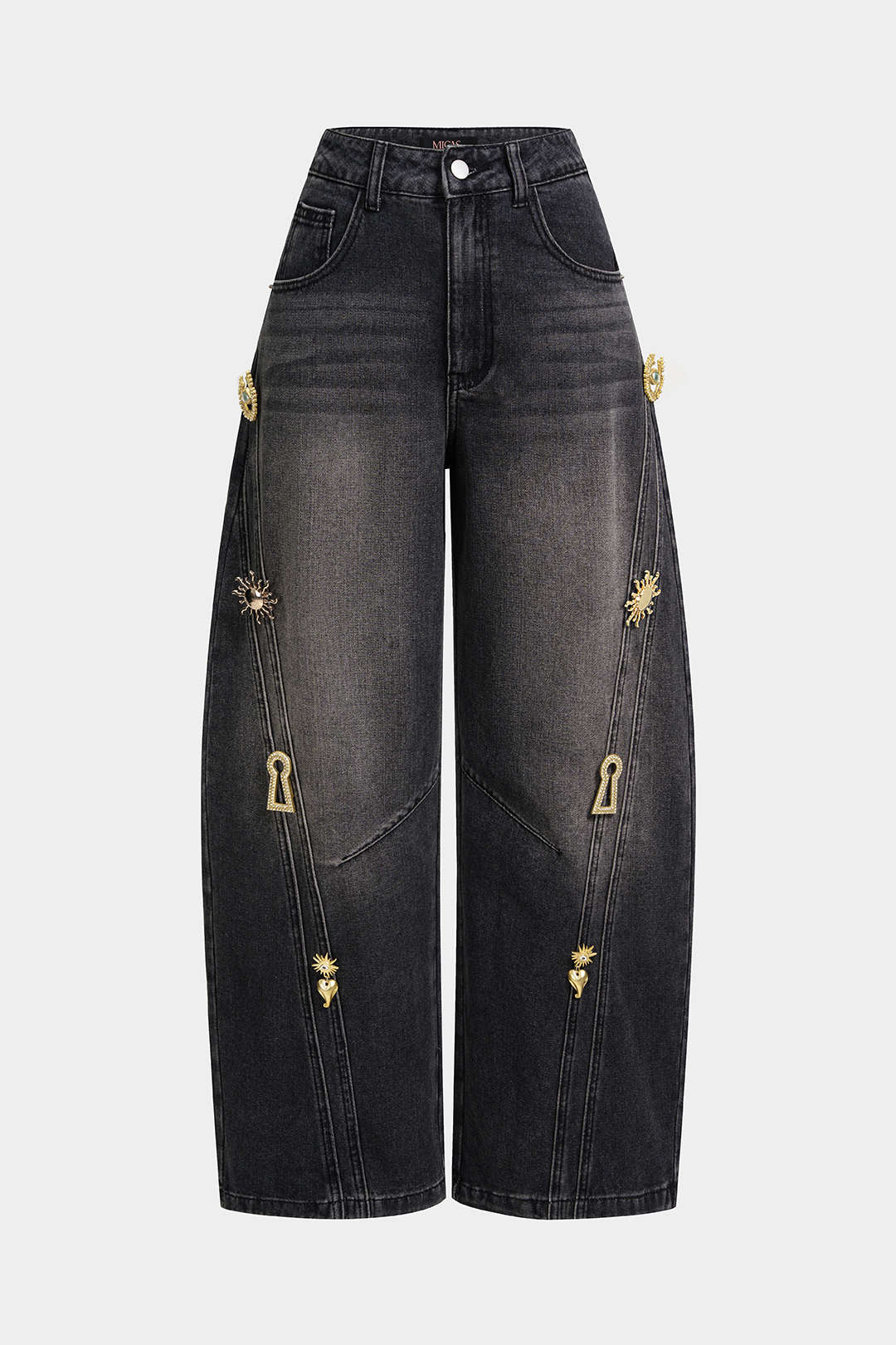 "Denim Metallic Decor Wide Leg Jeans"