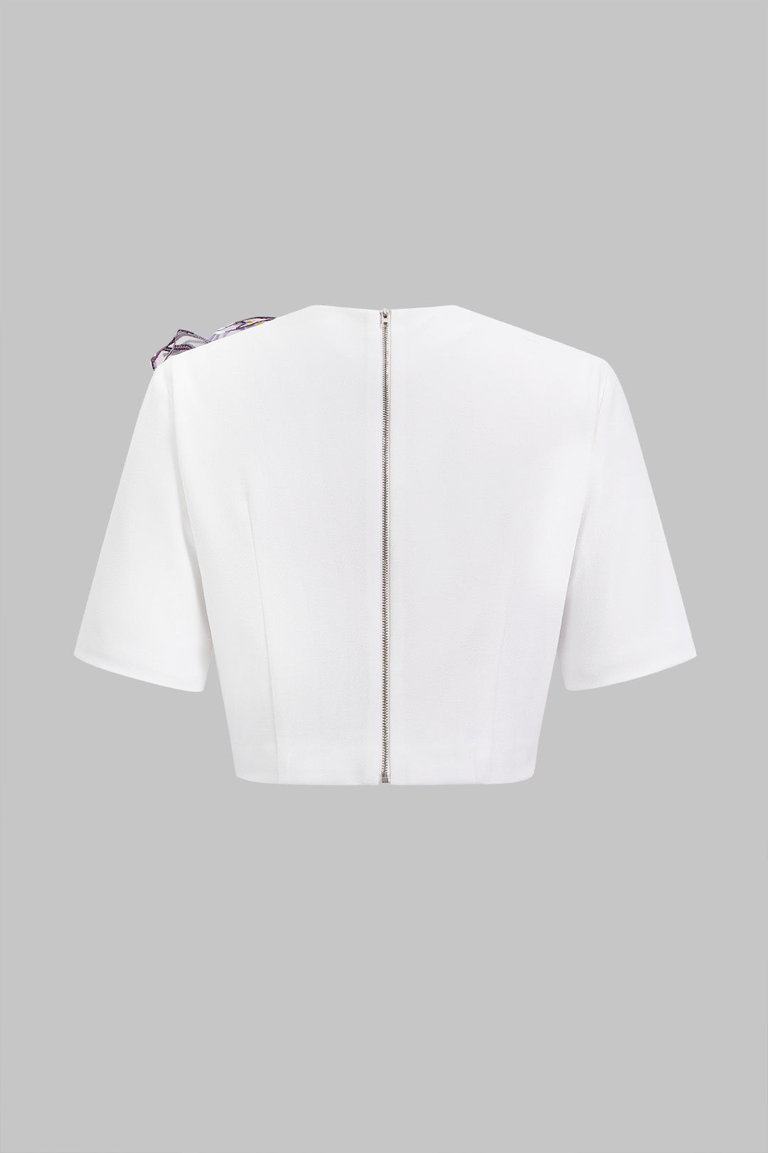 "3D Floral Bow Short-Sleeve Zipper Shirt"