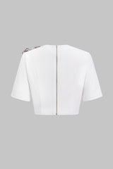 "3D Floral Bow Short-Sleeve Zipper Shirt"