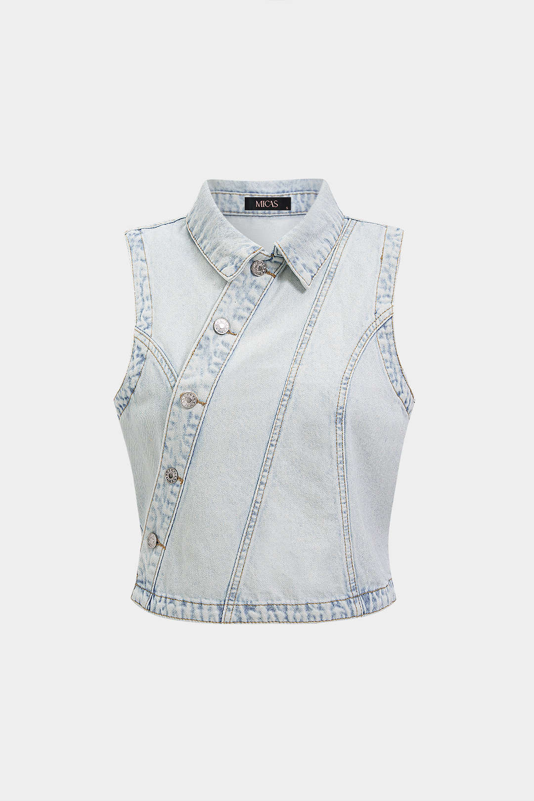 "Denim Asymmetrical Button Tank Top"