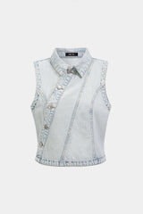"Denim Asymmetrical Button Tank Top"