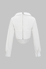 "Deep V-neck Cut Out Corset Long-Sleeve Shirt"