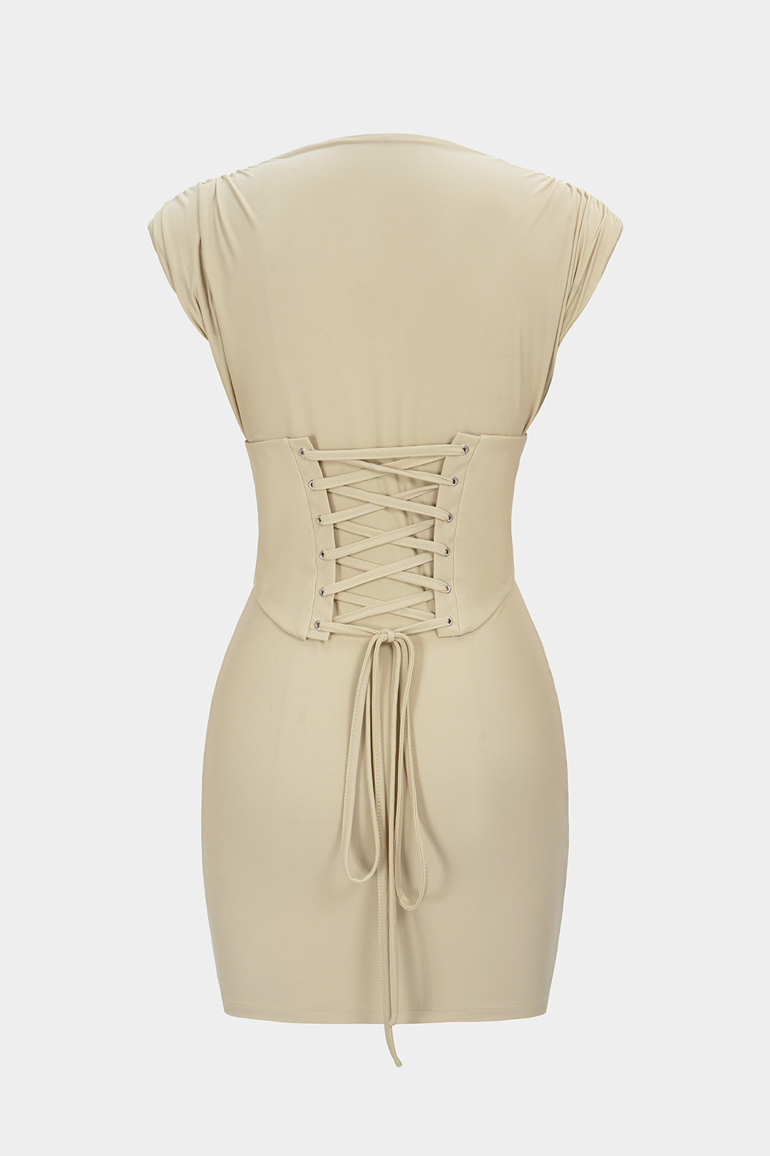 "Belted Tie Back Shoulder Pads Sleeveless Mini Dress"