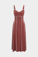 "Contrast Binding Slip Sleeveless Midi Dress"