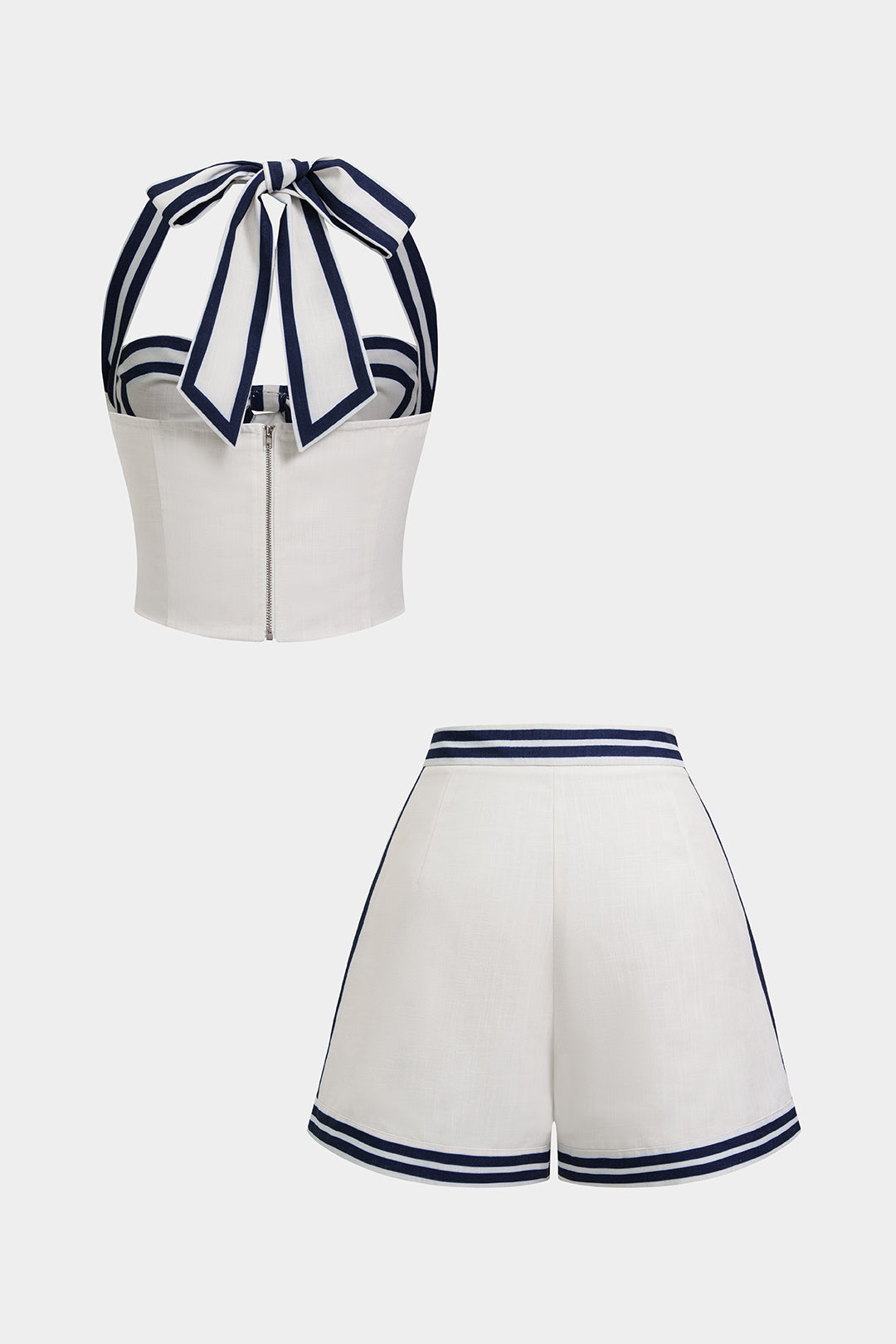 "Contrast Trim Halter Neck Knotted Tank Top And Wide Leg Shorts Set"