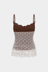 "Contrast Polka Dots Lace Cami Top"