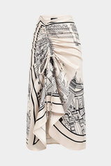 "Artistic Print Stain Drawstring Asymmetrical Ruched Skirt"