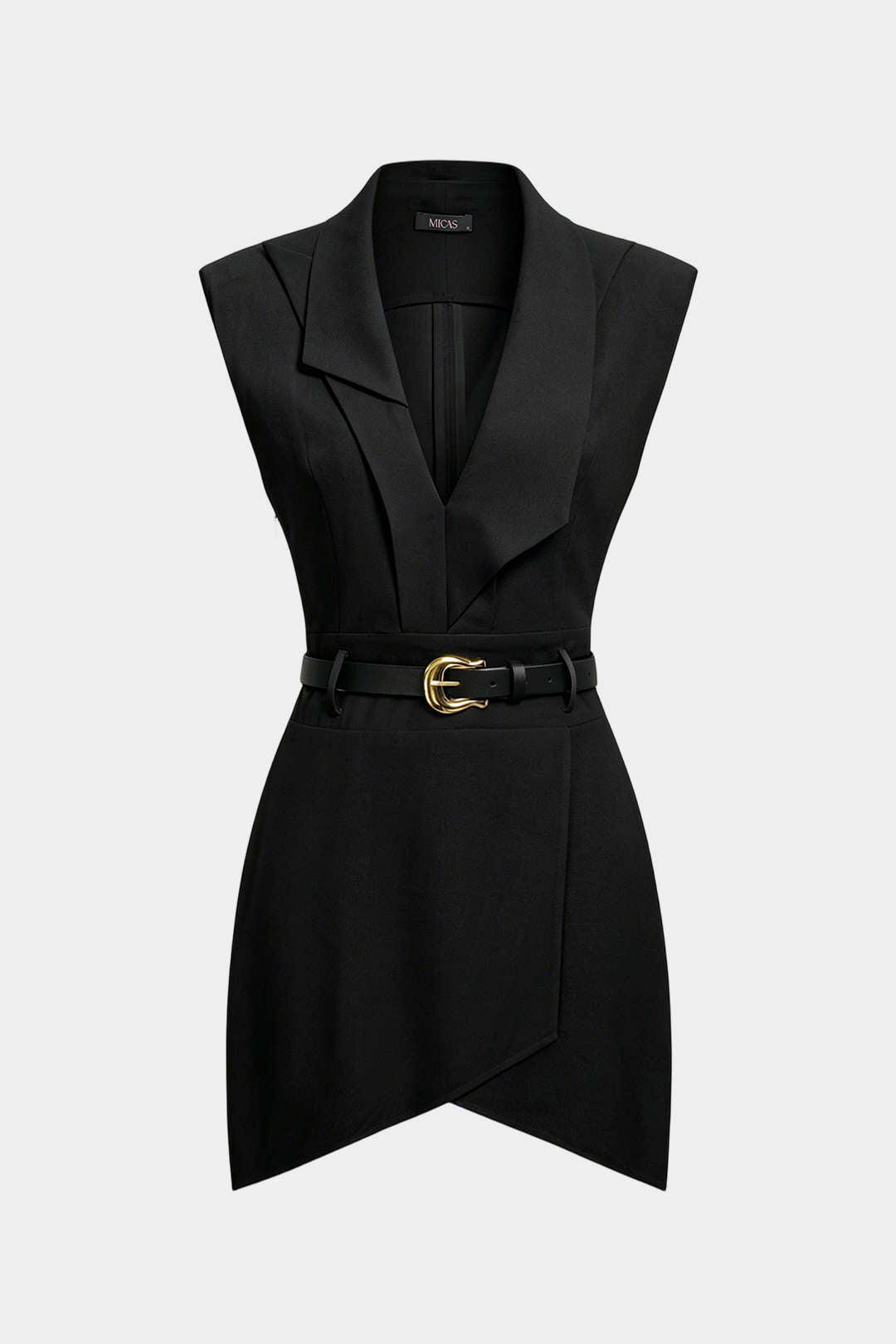 "Asymmetrical Ruched Belted Sleeveless Mini Dress"