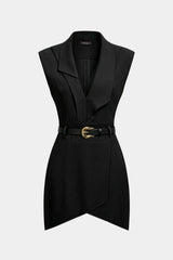 "Asymmetrical Ruched Belted Sleeveless Mini Dress"