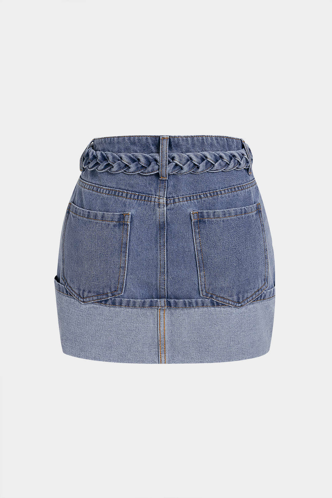 "Denim Braided Belted Pocket Skirt"