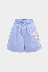 "Asymmetrical Embroidery Rhinestone Tie-Up Wide Leg Shorts"