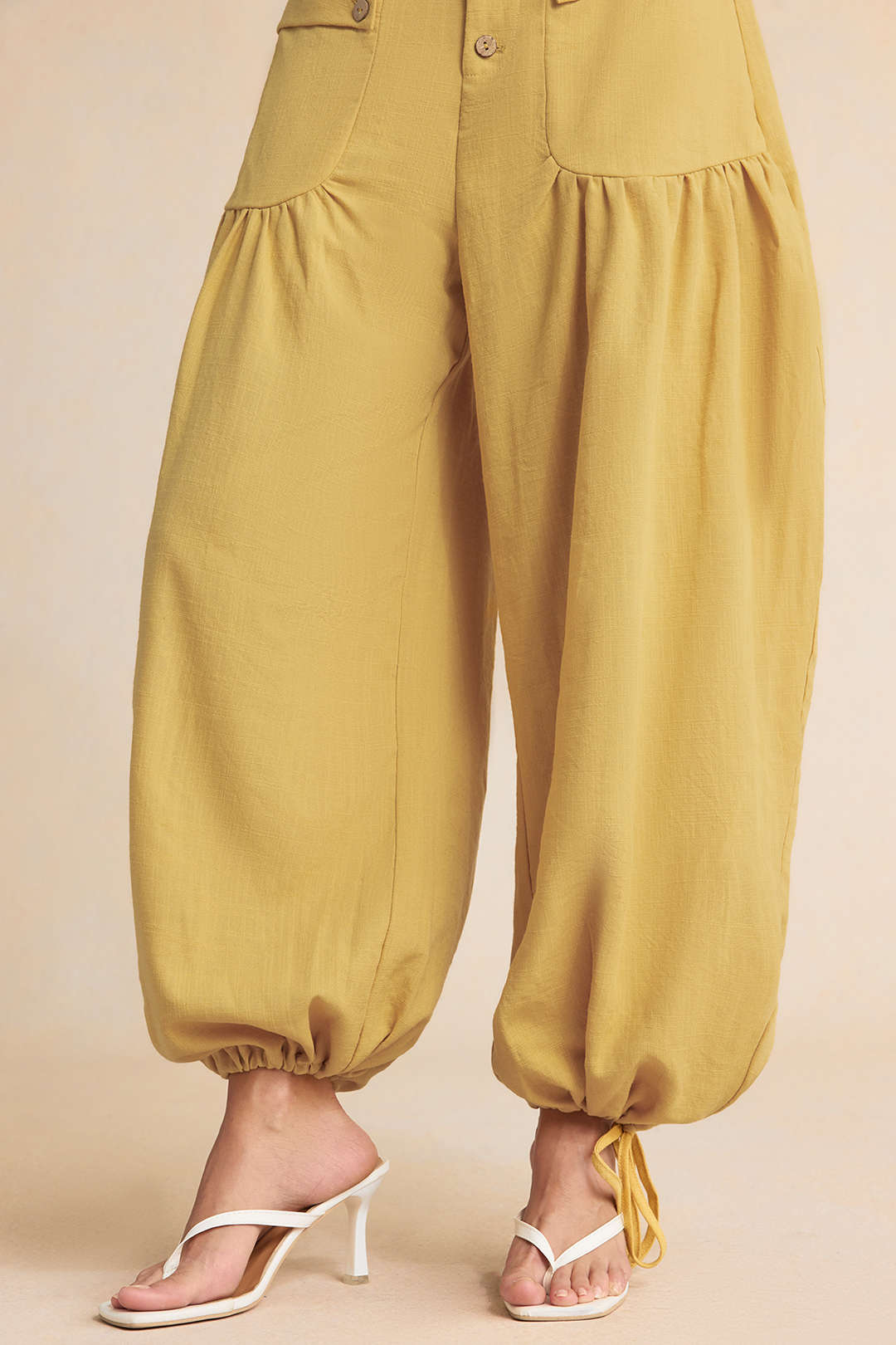 "Button Pocket Tie-Up Pants"