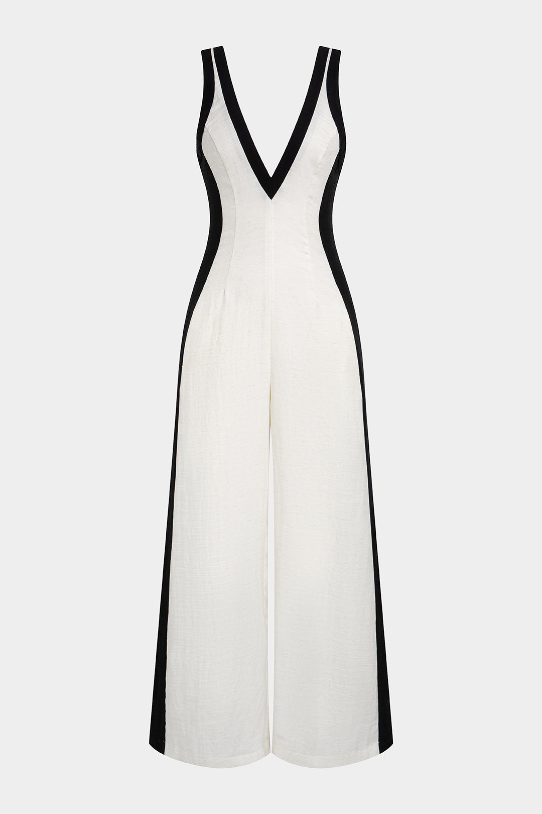 "Contrast Binding V-Neck Wide Leg Jumpsuit"