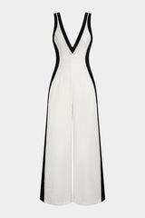 "Contrast Binding V-Neck Wide Leg Jumpsuit"