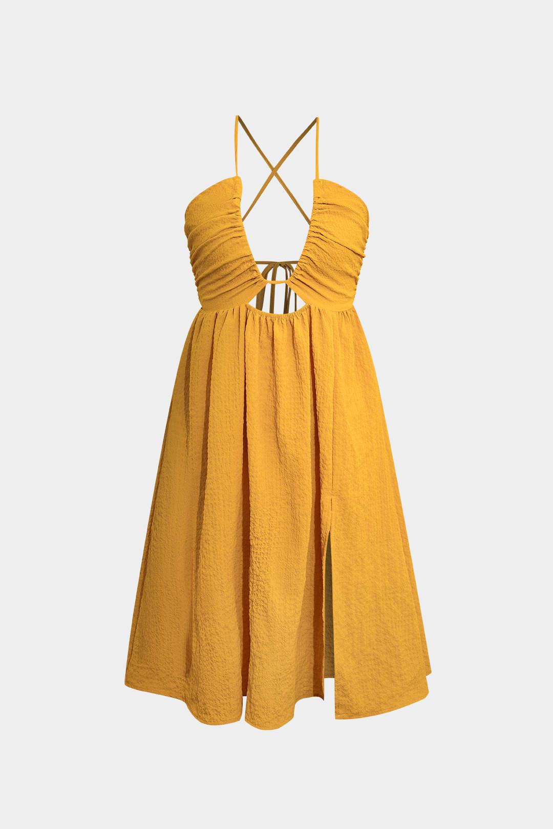 "Backless V-neck Slit Midi Dress"