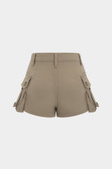 "Denim Metallic Button Pocket Shorts"
