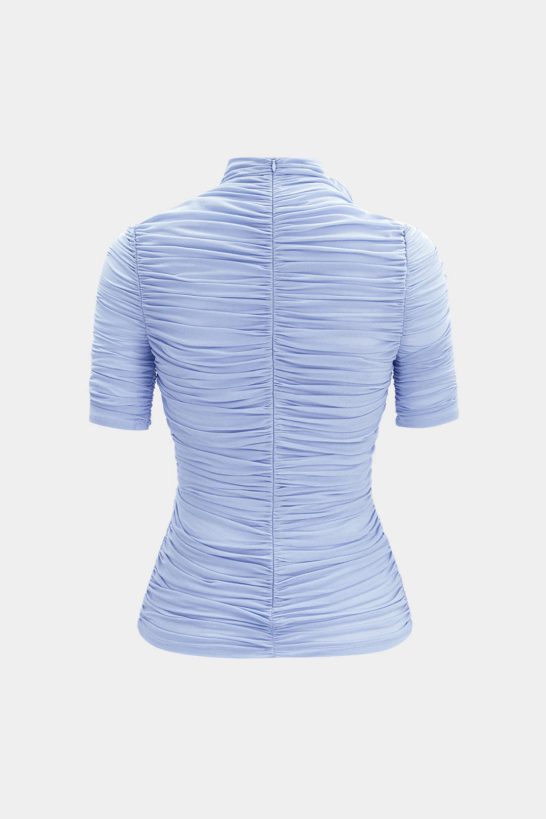"3D Flower Mock Neck Ruched Zipper Short Sleeve T-shirt"