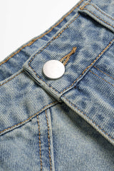 "Denim Asymmetrical Zipper Pocket Straight Leg Jeans"