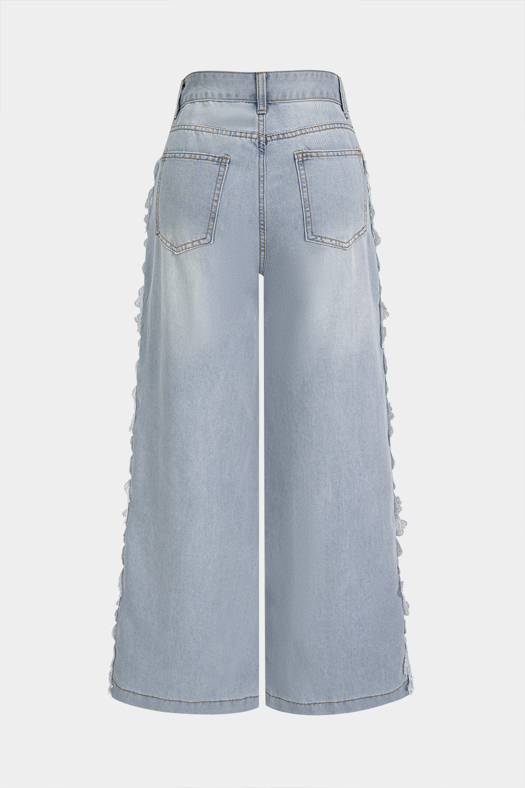 "Denim Lace Trim Patchwork Pocket Jeans"