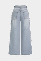 "Denim Lace Trim Patchwork Pocket Jeans"